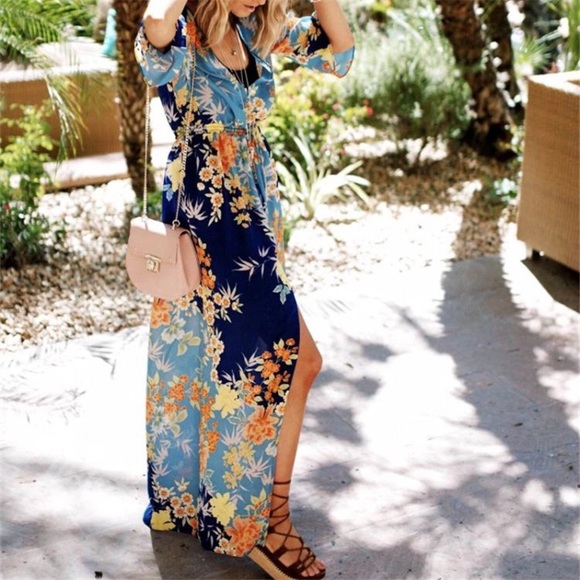 Stunning Nasturtium Caftan Maxi Dress - Picture 3 of 6